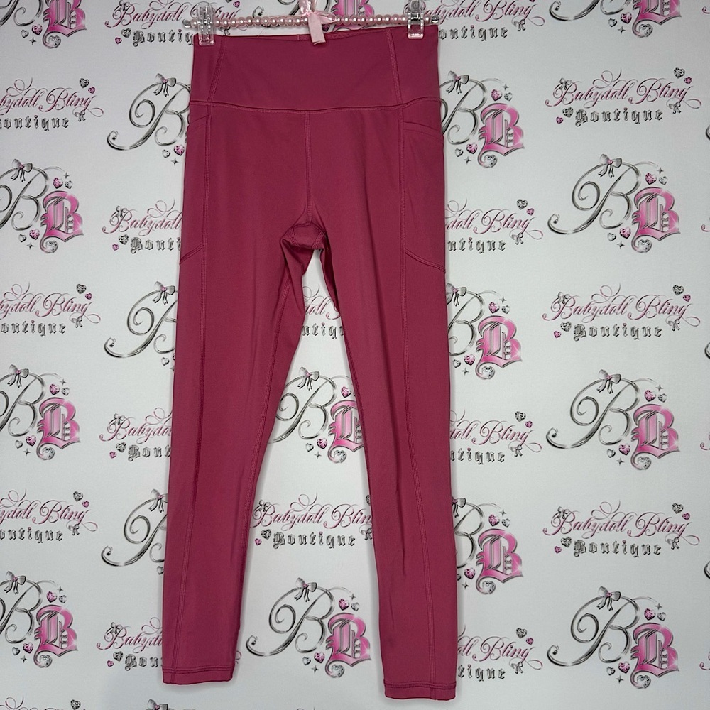 Victoria secret leggings pink gold logo pockets crop ankle fit tight yoga pants